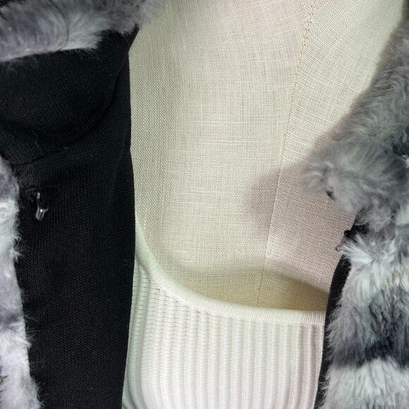 Ming Wang Black Faux Fur Cable Knit Open Wool Blend Cardigan Sweater 0X - Picture 5 of 13